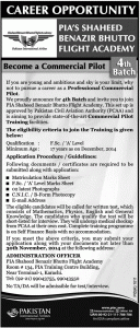 PIA Shaheed Benazir Bhutto Flight Academy-Commercial Pilot 4th Batch Admission 2016