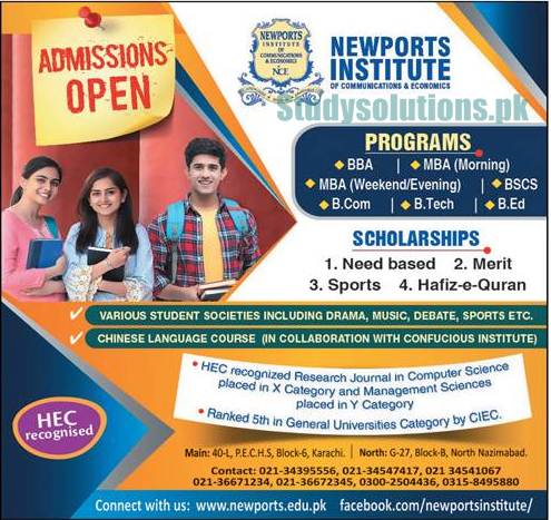 Newports Institute of Communication and Economics Karachi Admission 2021