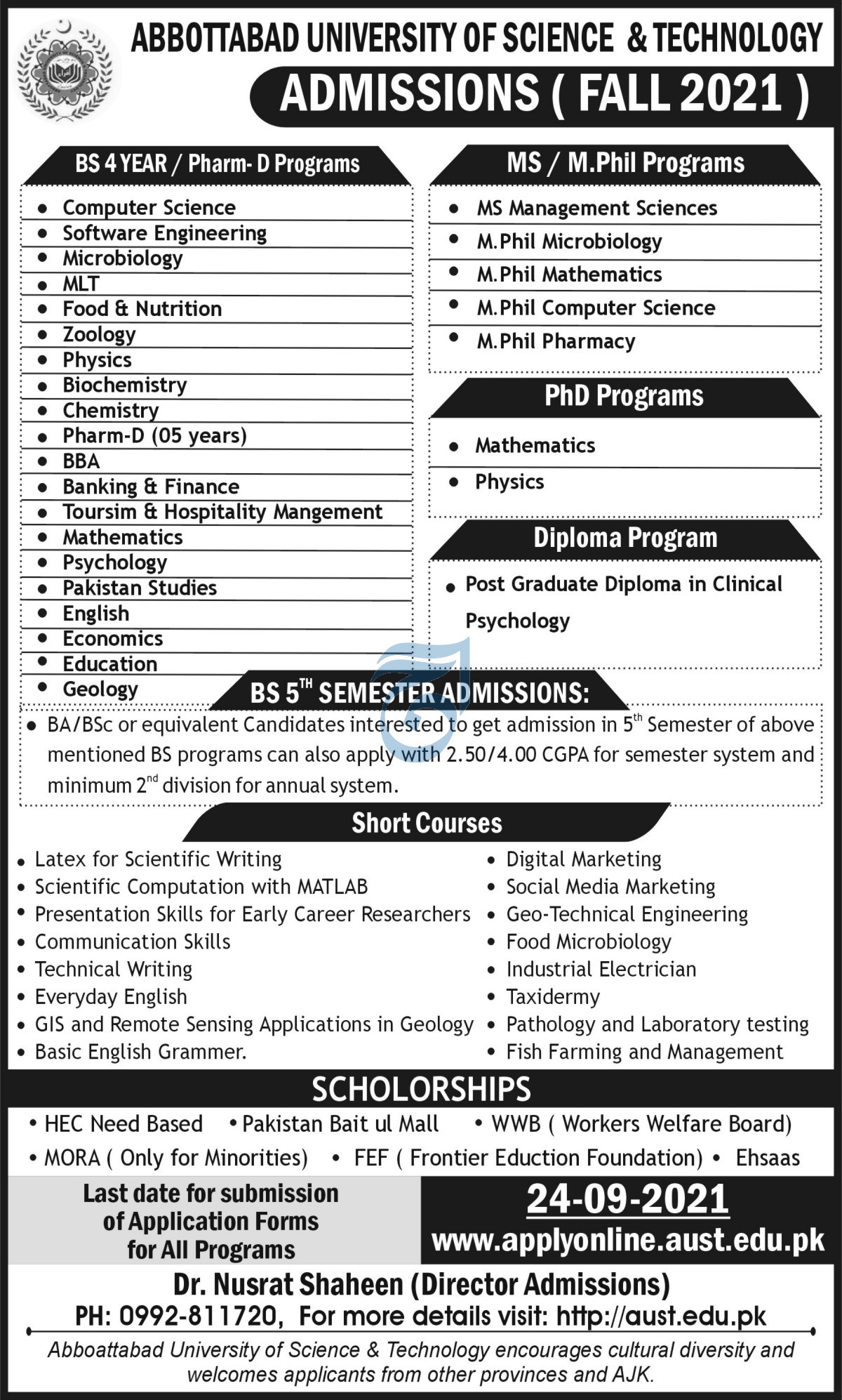 Abbottabad University of Science and Technology Admission 2021