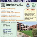 JIPS Lahore Admission 2023 in DPT, Pharm-D, BS-MLT & BS-HND