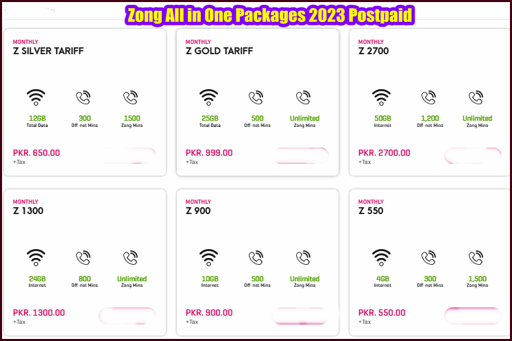 Zong All in One Packages 2023 (Postpaid)
