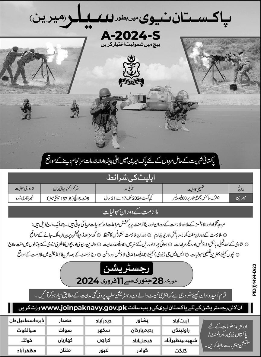 Join Pak Navy As Sailor 2024, Registration Process, Ad, Tests, Slip, Result